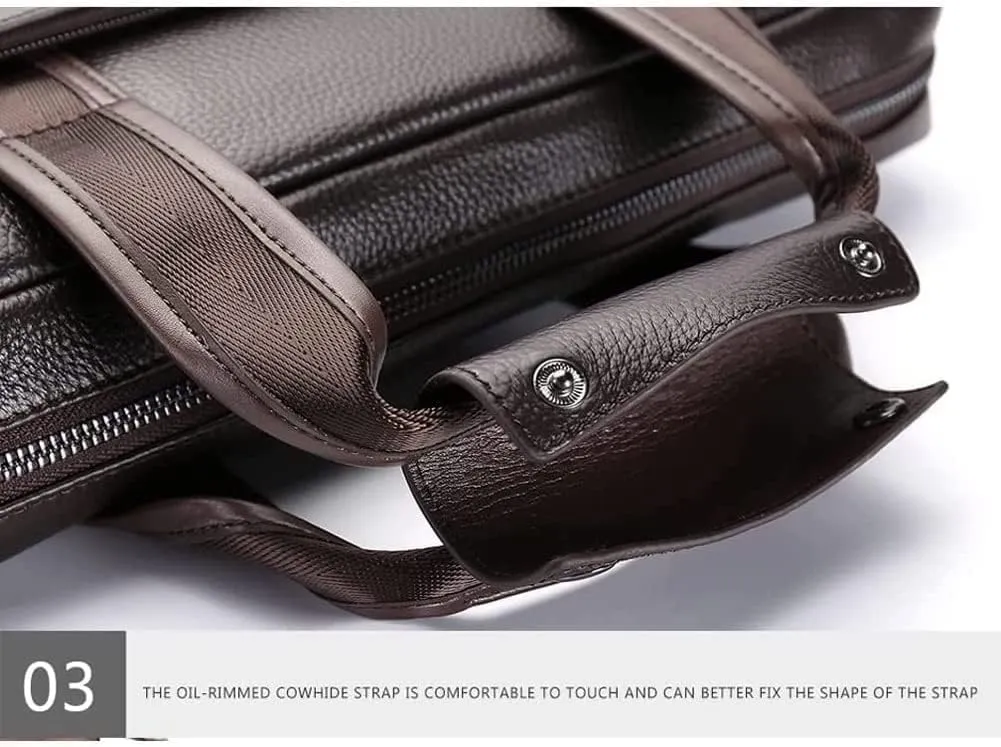 Men's Bag Leather Diagonal Bag Horizontal one Shoulder Briefcase Head Layer Lychee Pattern Single Bag Business Handbag (Color : Brown, Size : 9X27X37cm)