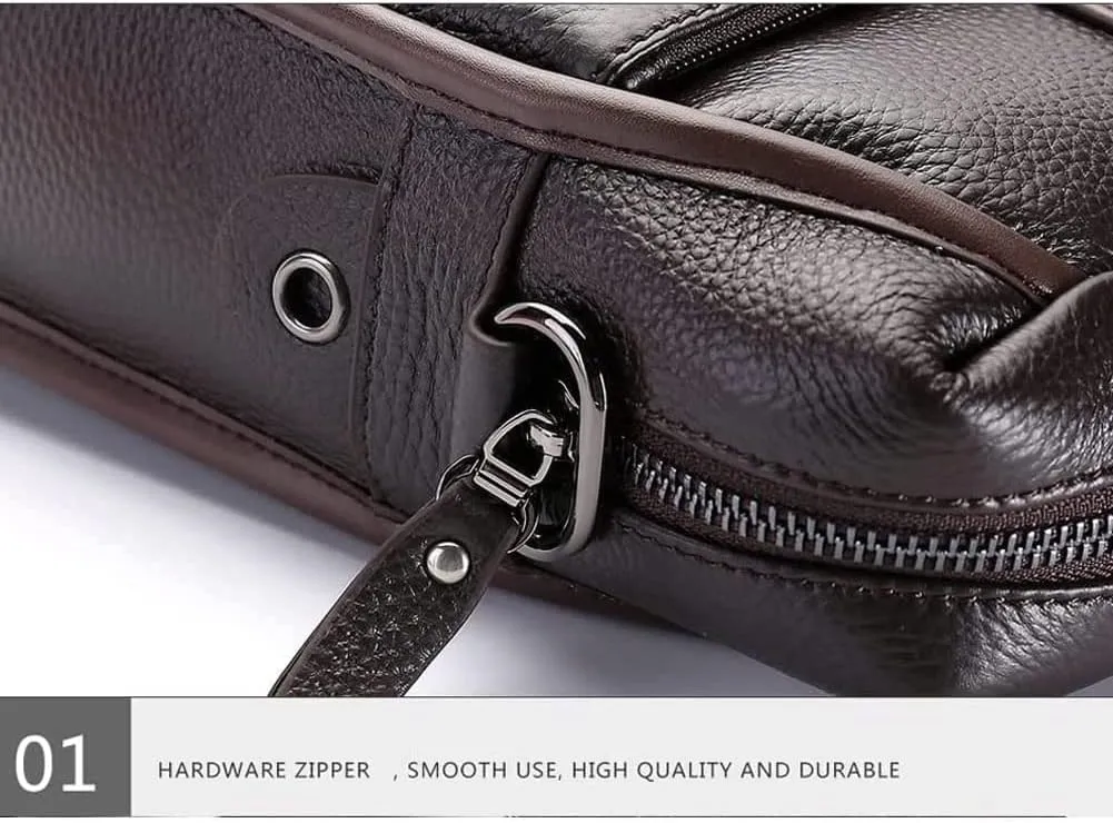 Men's Bag Leather Diagonal Bag Horizontal one Shoulder Briefcase Head Layer Lychee Pattern Single Bag Business Handbag (Color : Brown, Size : 9X27X37cm)