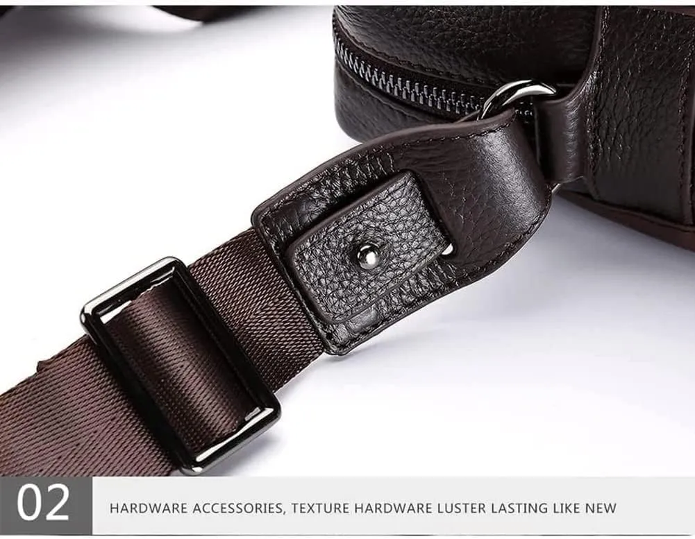 Men's Bag Leather Diagonal Bag Horizontal one Shoulder Briefcase Head Layer Lychee Pattern Single Bag Business Handbag (Color : Brown, Size : 9X27X37cm)