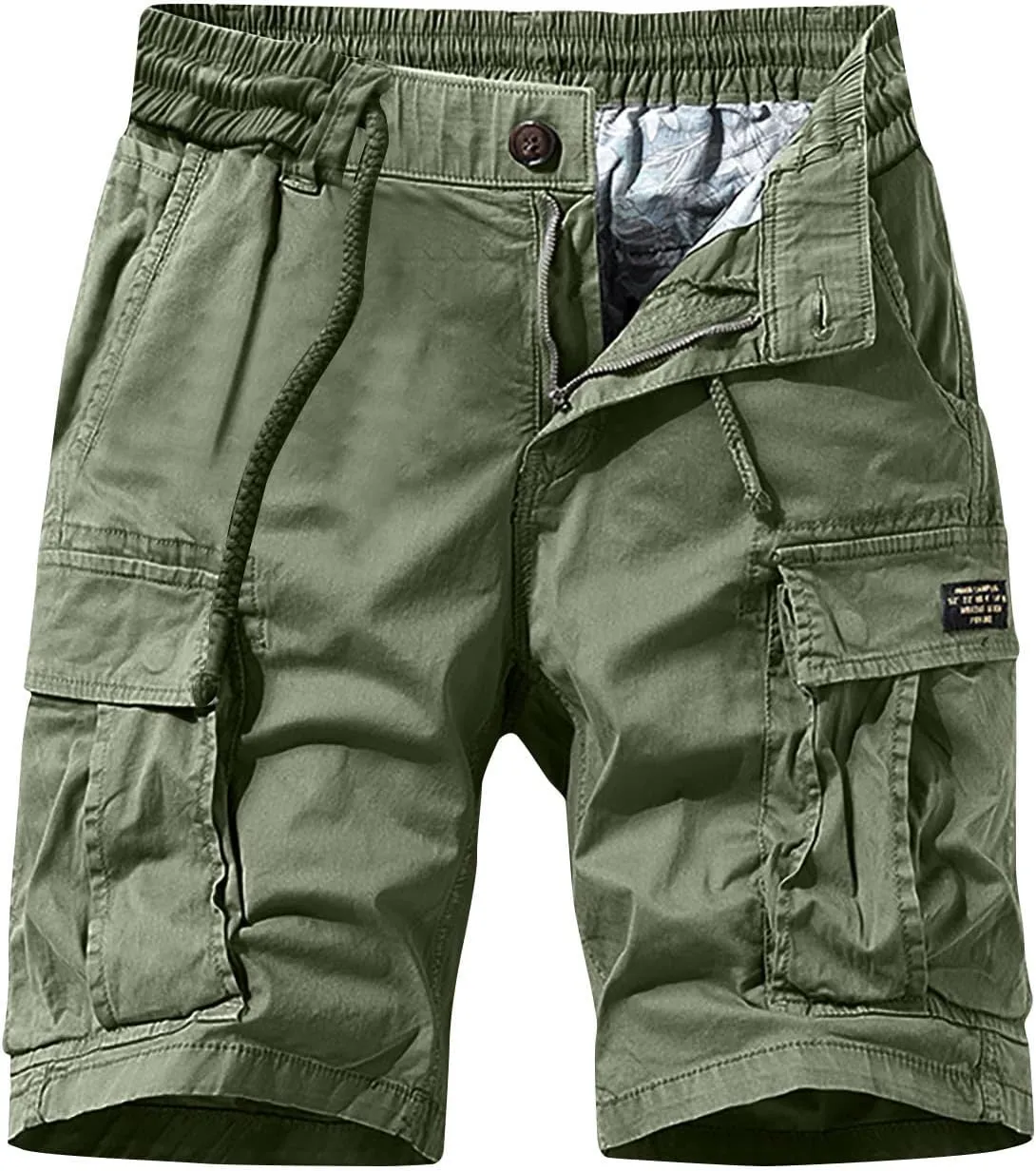 Mens Cargo Shorts Elastic Waist Outdoor Tactical Shorts Lightweight Breathable Athletic Shorts Loose Fit Gym Shorts
