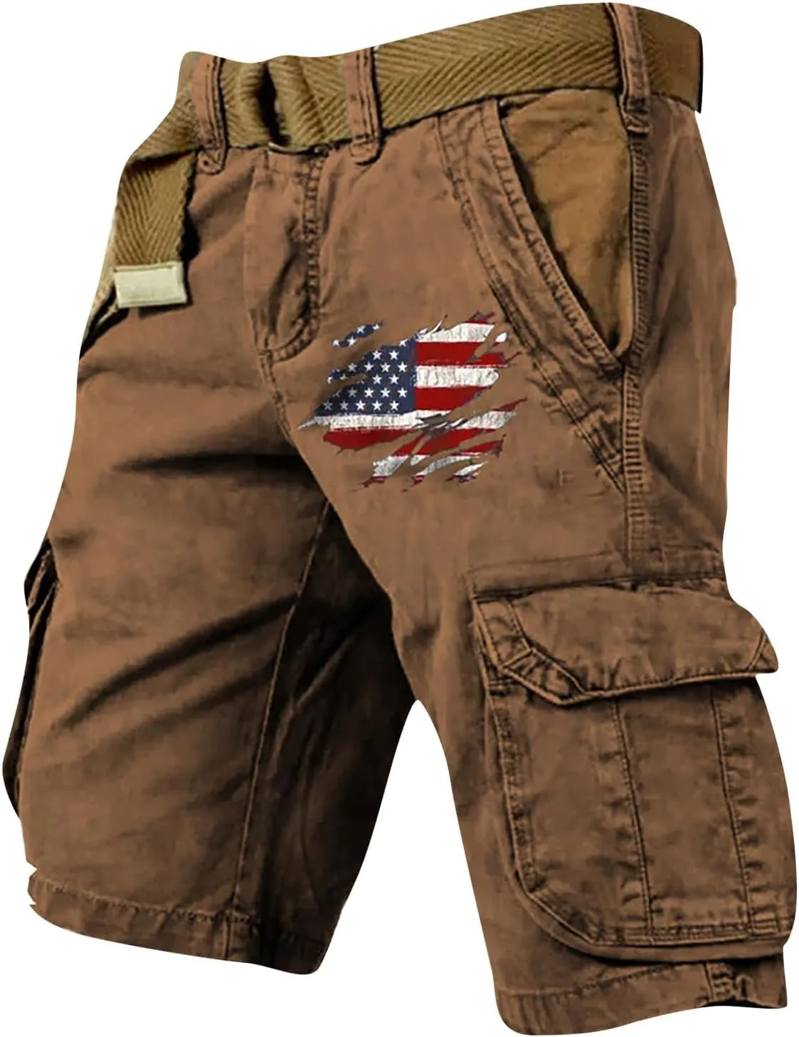 Mens Cargo Shorts Patriotic American Flag Shorts Outdoor Muiti-Pockets Short Jogging Hiking Pants with Zipper