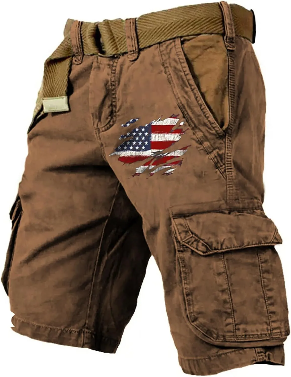 Mens Cargo Shorts Patriotic American Flag Shorts Outdoor Muiti-Pockets Short Jogging Hiking Pants with Zipper
