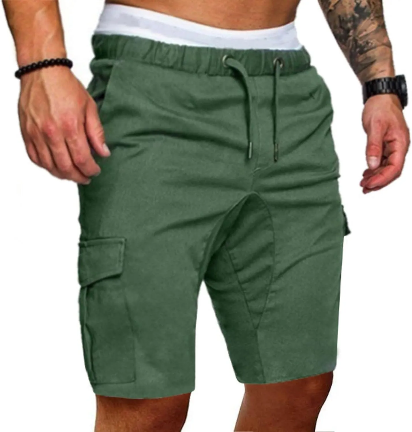 Mens Casual Cargo Shorts - Drawstring Stretch Summer Beach Shorts Twill Chino Short with 6 Pockets