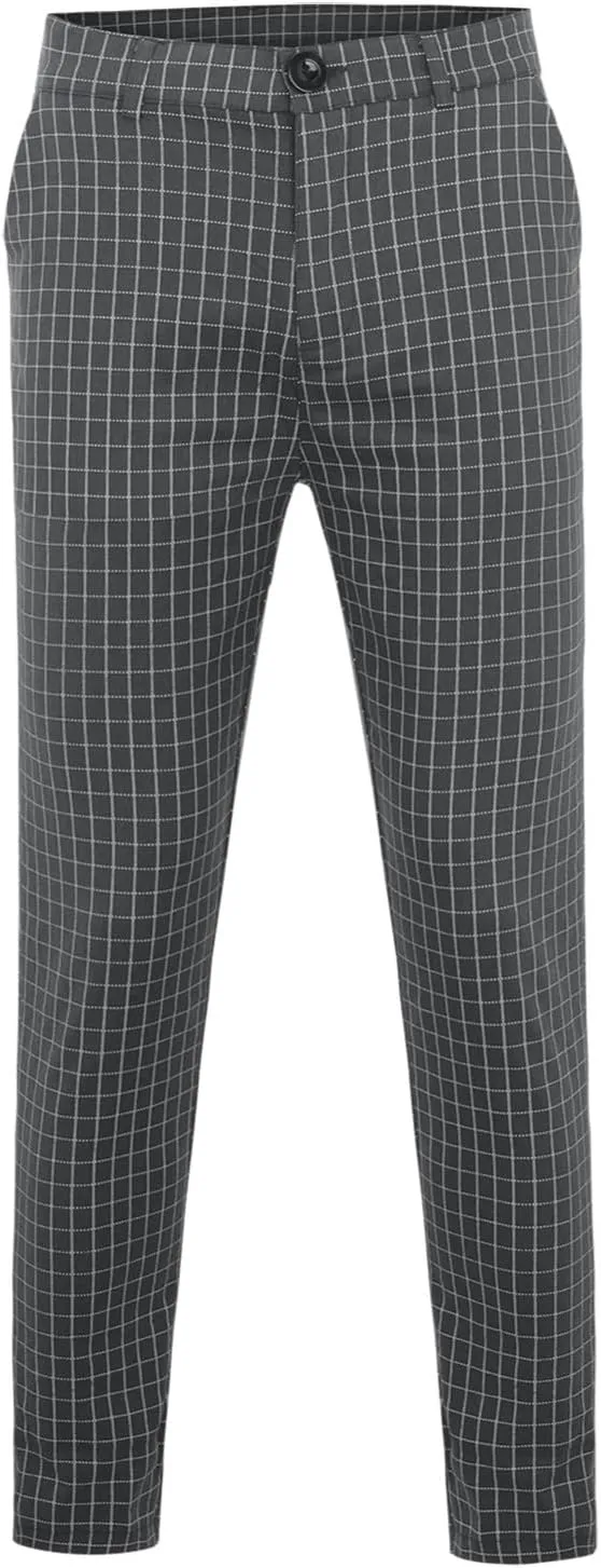 Mens Dress Pants, Men's Fashion Stretch Dress Pants Slim Fit Plaid Business Skinny Long Pants Casual Dress Pants