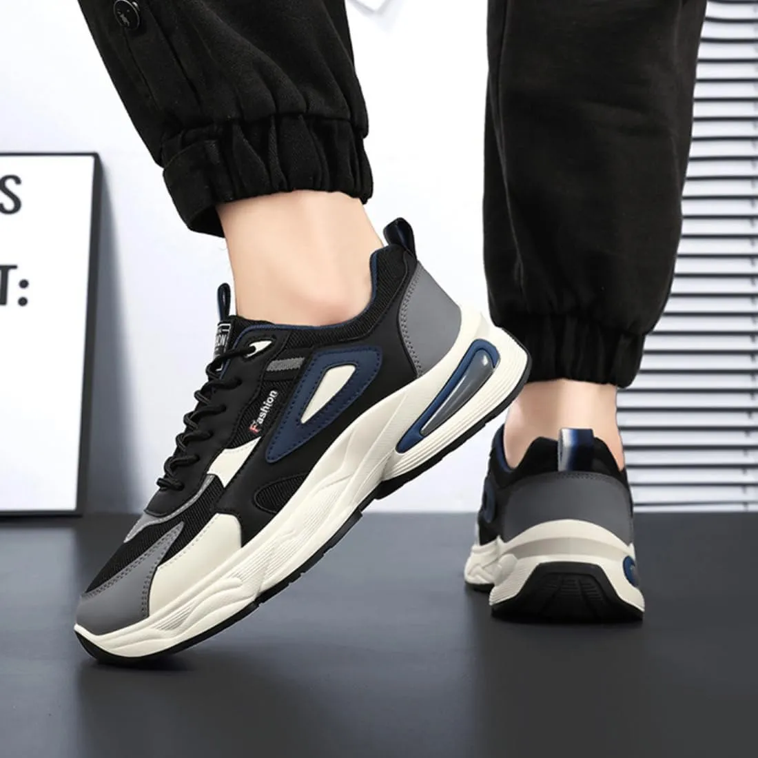 Men's Korean Style Comfortable Tennis Breathable Mesh Color Blocking Trend Non Slip Running Sneakers