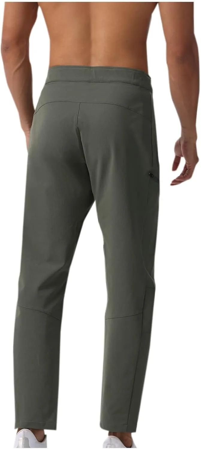 Mens Lounge Athletic Pants Straight Slim Fit Gym Trousers Solid Classic-Fit Expandable-Waist Flat-Front Dress Pants