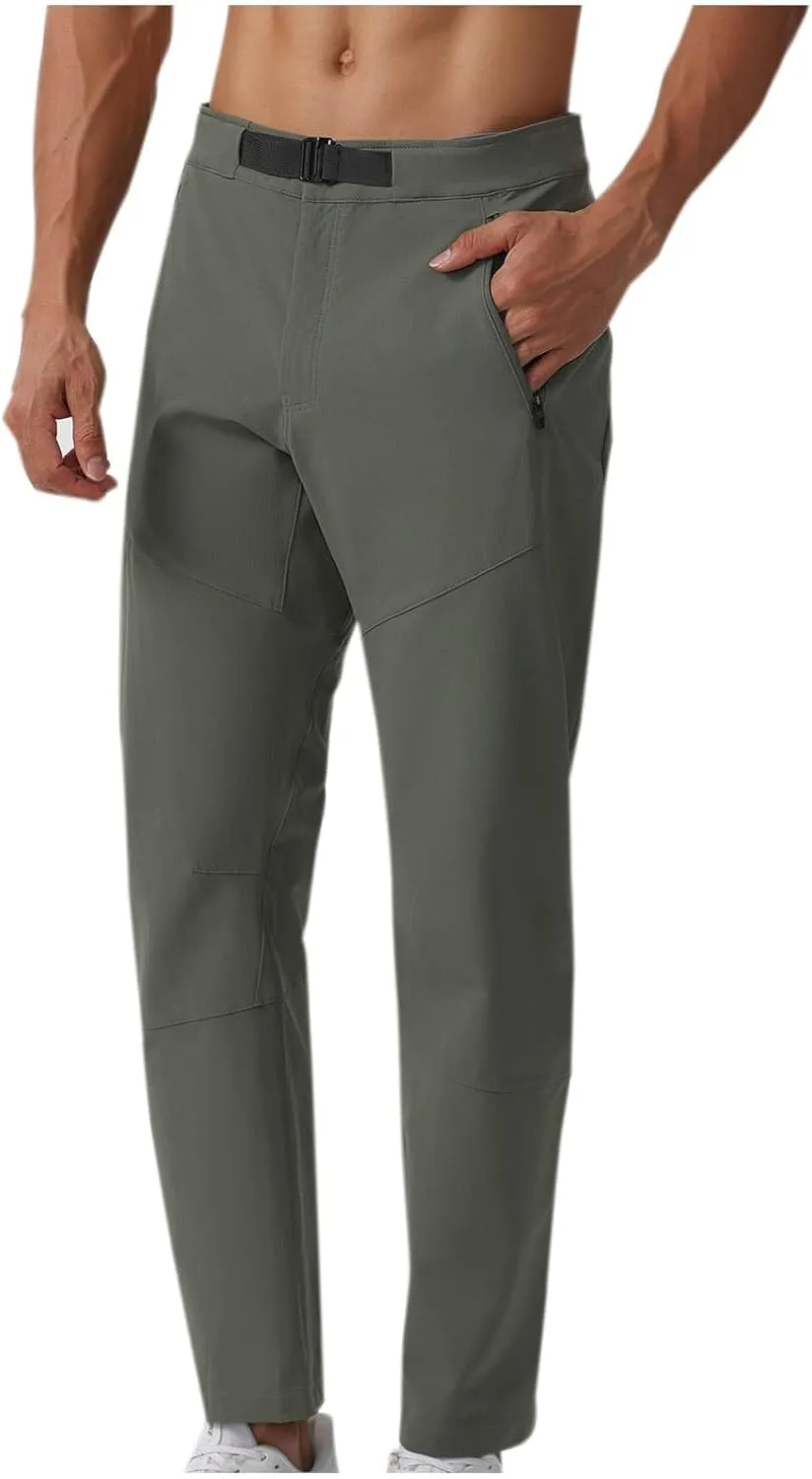 Mens Lounge Athletic Pants Straight Slim Fit Gym Trousers Solid Classic-Fit Expandable-Waist Flat-Front Dress Pants