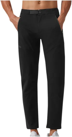 Mens Lounge Athletic Pants Straight Slim Fit Gym Trousers Solid Classic-Fit Expandable-Waist Flat-Front Dress Pants