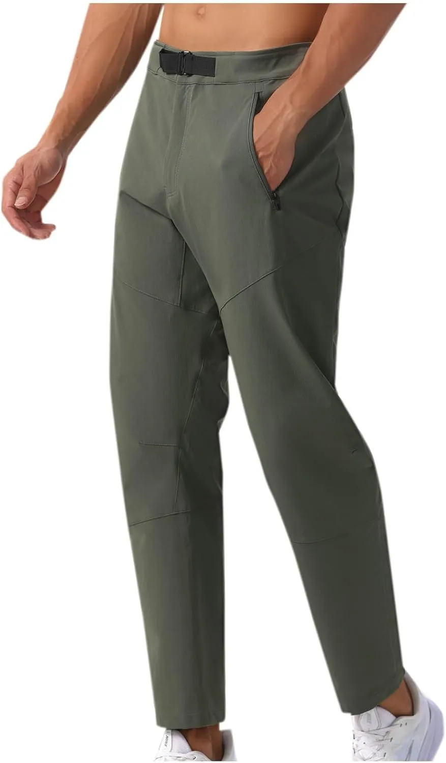 Mens Lounge Athletic Pants Straight Slim Fit Gym Trousers Solid Classic-Fit Expandable-Waist Flat-Front Dress Pants