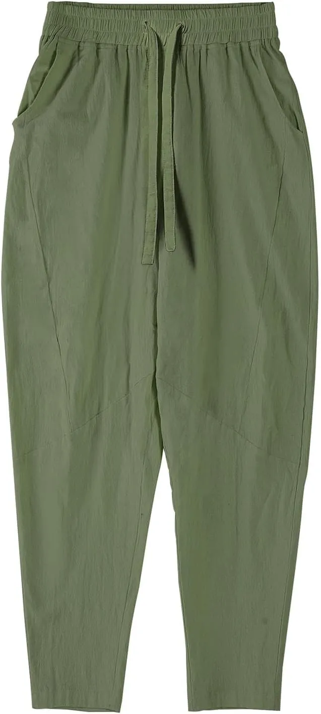 Men's Lounge Pants Cotton and Linen Straight Drawstring Trousers Solid Slim Fit Elastic Pants Summer Commuting Pants