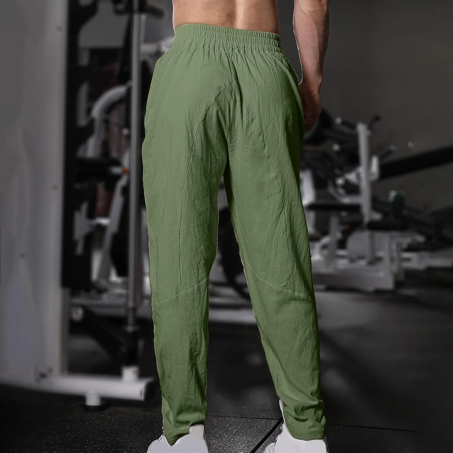 Men's Lounge Pants Cotton and Linen Straight Drawstring Trousers Solid Slim Fit Elastic Pants Summer Commuting Pants
