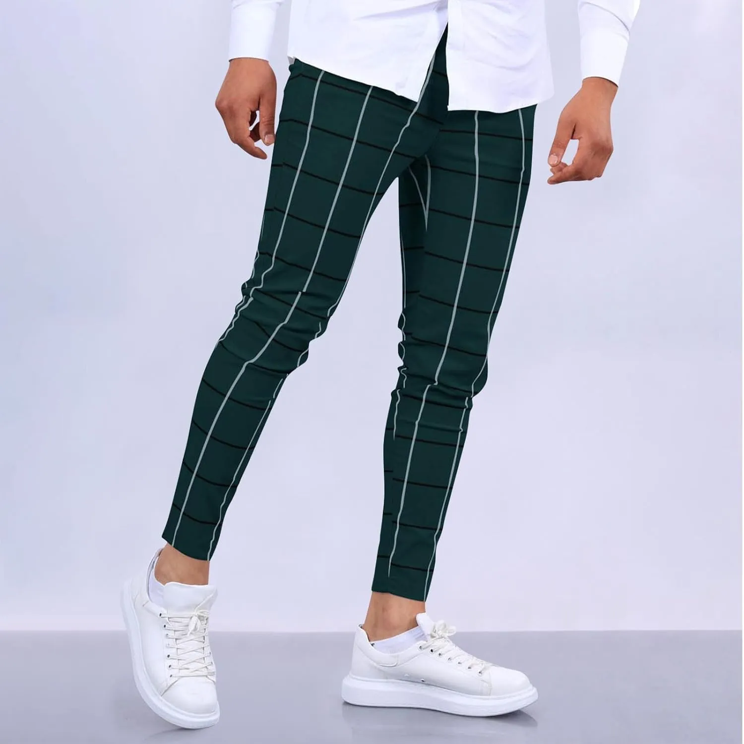 Mens Plaid Dress Pants Fashion Stretch Chino Pants Men Slim Fit Skinny Long Pants Casual Business Golf Pants