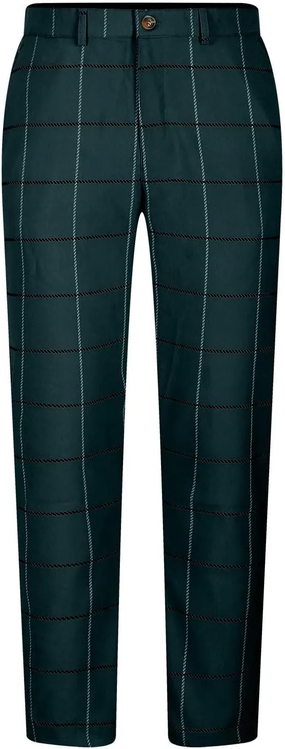 Mens Plaid Dress Pants Fashion Stretch Chino Pants Men Slim Fit Skinny Long Pants Casual Business Golf Pants