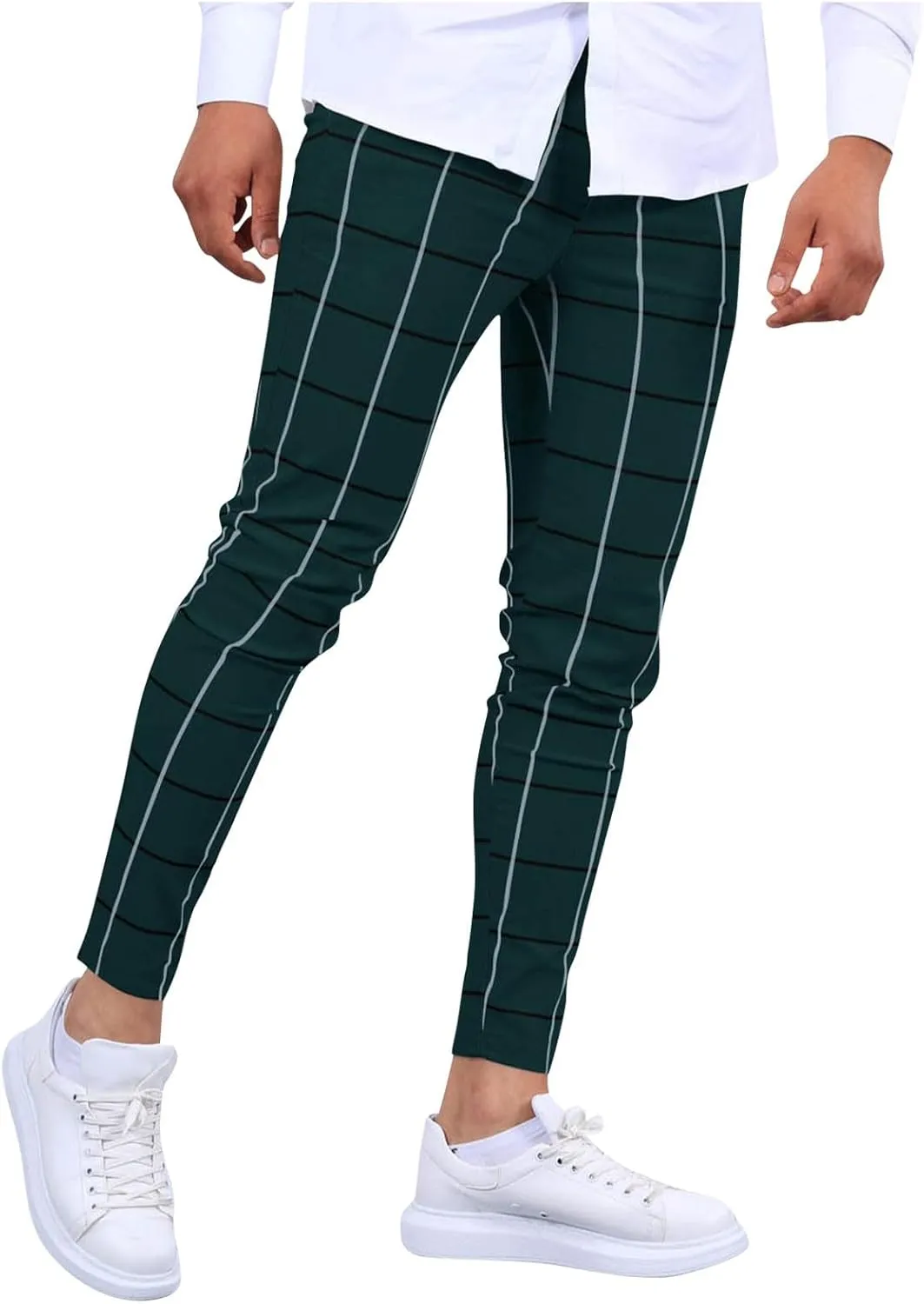 Mens Plaid Dress Pants Fashion Stretch Chino Pants Men Slim Fit Skinny Long Pants Casual Business Golf Pants