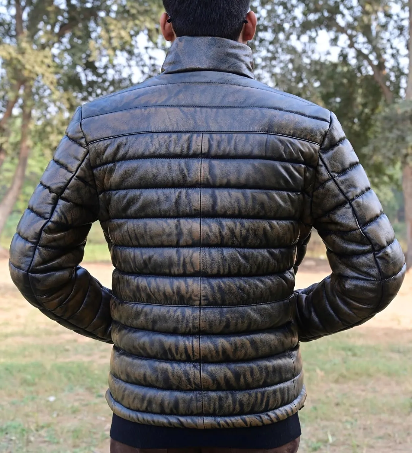 Mens Puffer Jacket Lambskin Down Leather Quilted Puffer Jacket Lightweight Winter Mens Puffer Coat