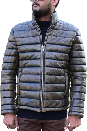 Mens Puffer Jacket Lambskin Down Leather Quilted Puffer Jacket Lightweight Winter Mens Puffer Coat