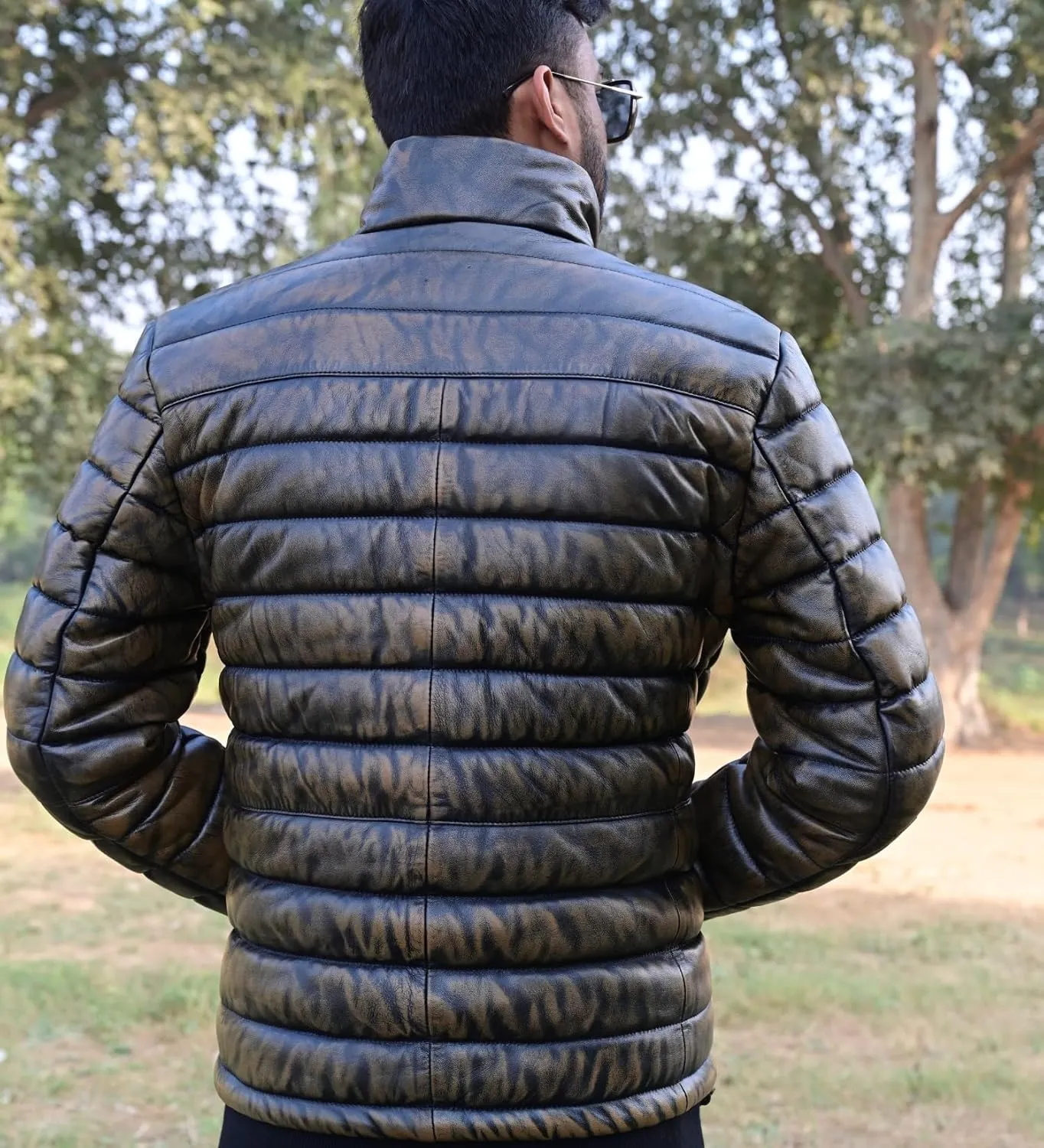 Mens Puffer Jacket Lambskin Down Leather Quilted Puffer Jacket Lightweight Winter Mens Puffer Coat