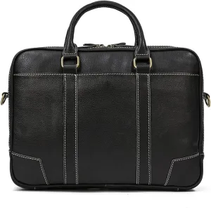 Men's Retro Handbag Crazy Horse Leather Briefcase Leather Shoulder Messenger Bag 14 inch Computer Bag Work Commuter (Color : Black, Size : 10 * 39 * 28cm)
