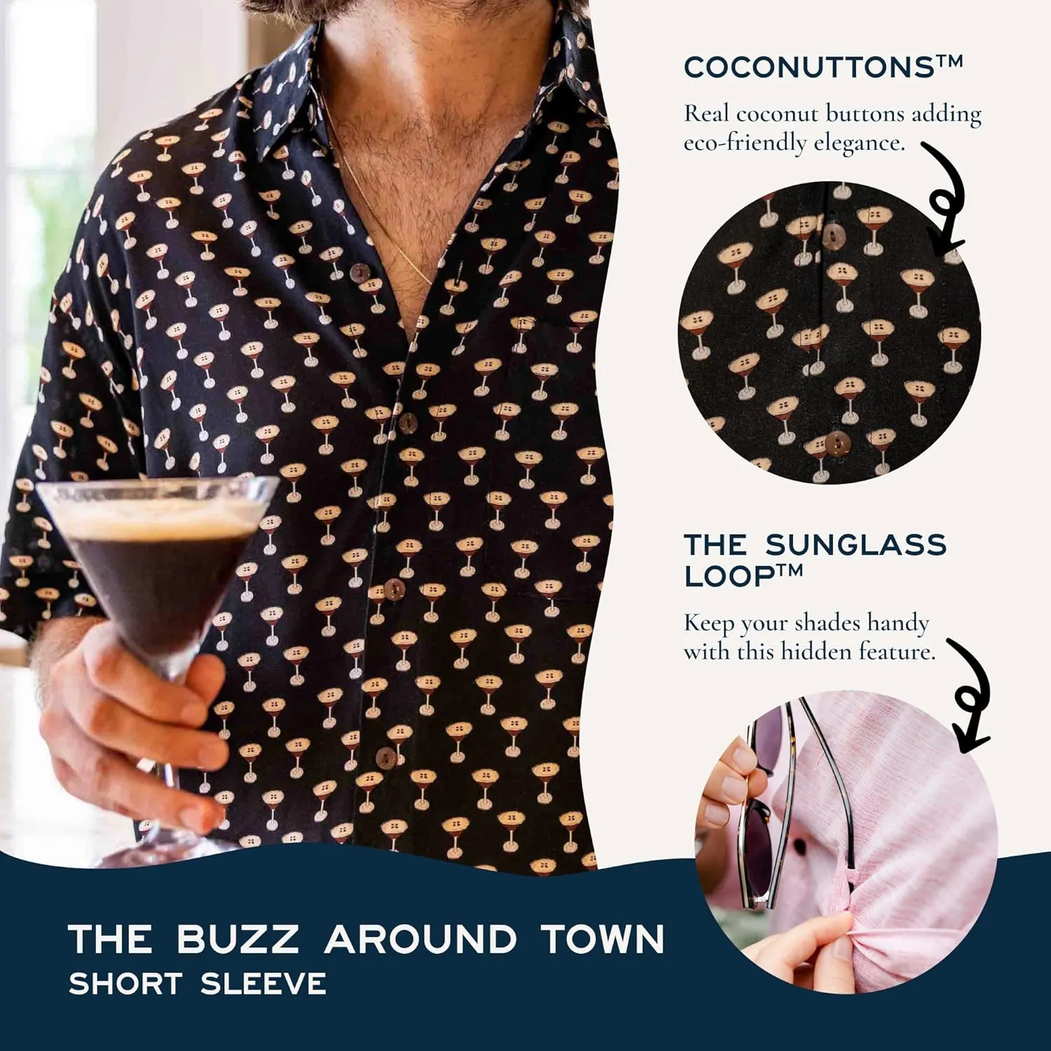 Men's Short Sleeve Button-Down Shirt, Printed Modern Hawaiian Shirt, Soft Rayon, Regular and Relaxed Fit
