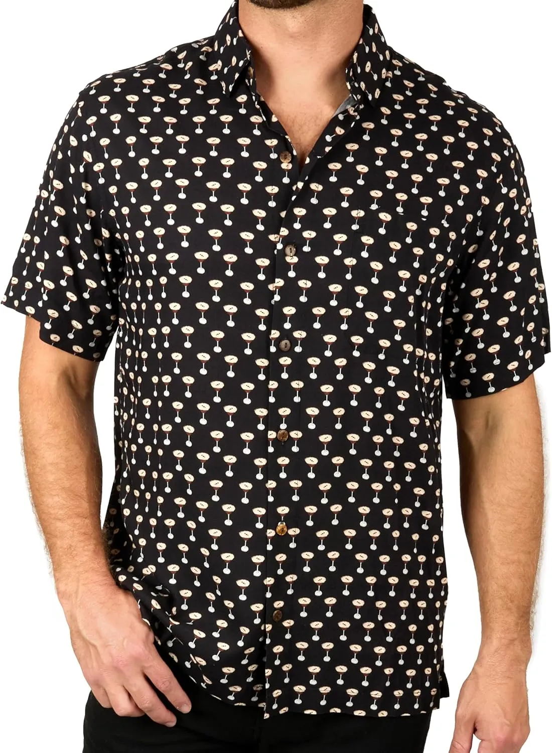Men's Short Sleeve Button-Down Shirt, Printed Modern Hawaiian Shirt, Soft Rayon, Regular and Relaxed Fit