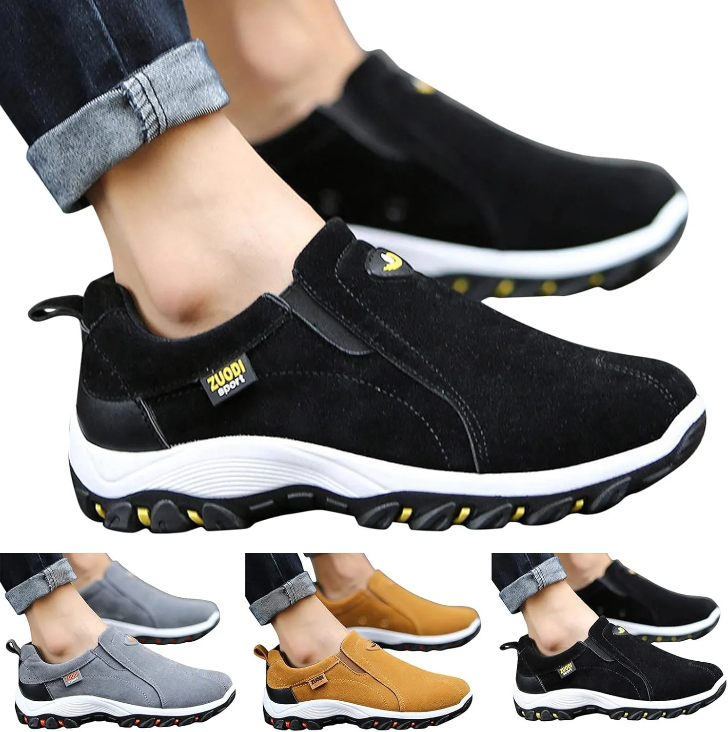 Men's Simple and Fashionable Round Head Solid Color Lightweight Breathable Soft Bottom Flannel Casual Chaos Sneaker