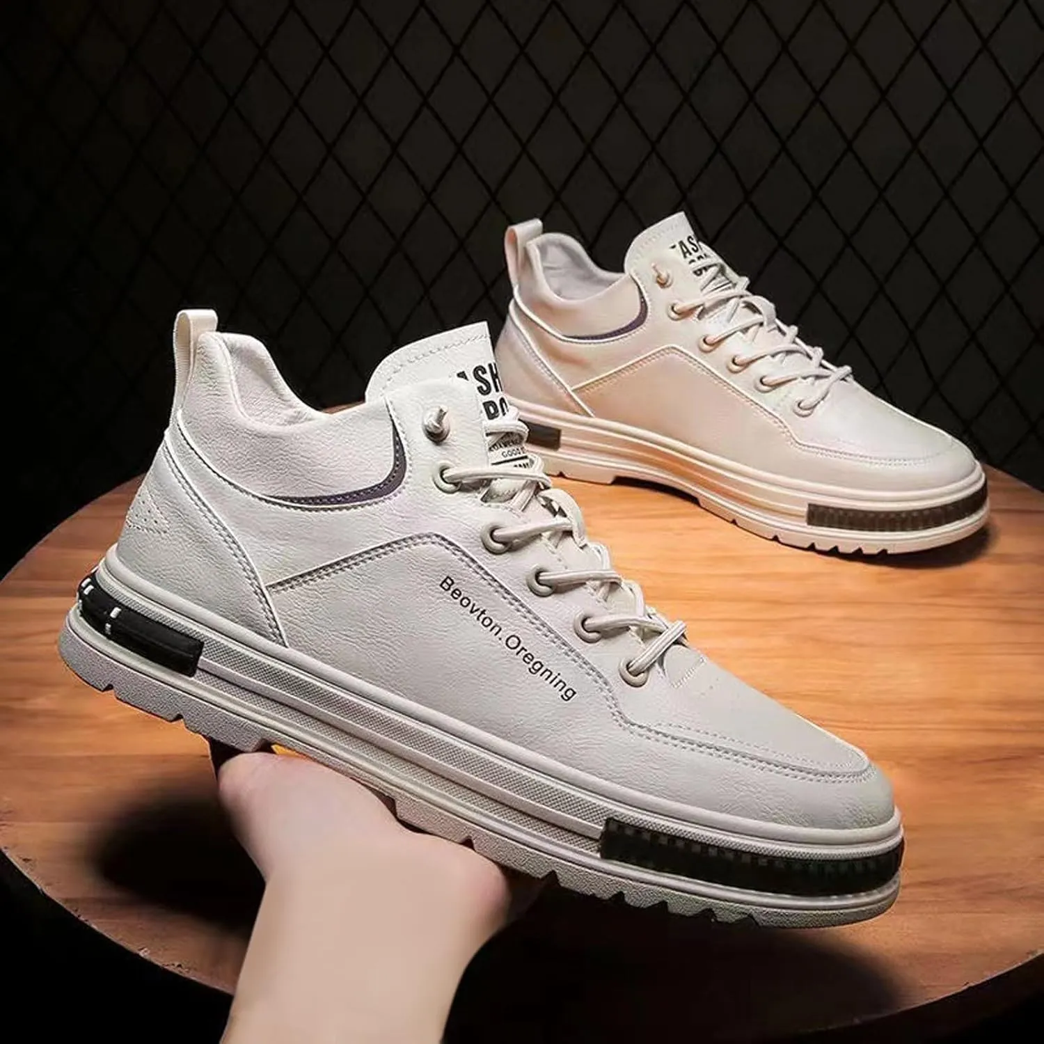 Men's Solid Color Casual Flat Leather Shoes Fashion Lace Up Loafers Sneaker Socks Mens Shoes Sneaker