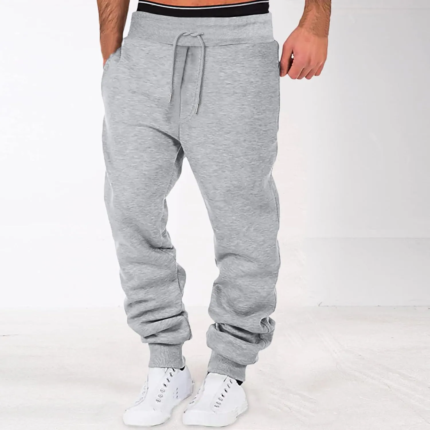 Men's Track Pants Pockets Casual Pants with Zipper Sports Drawstring Mid-Waist Men's Pants Men's Pants Fleece