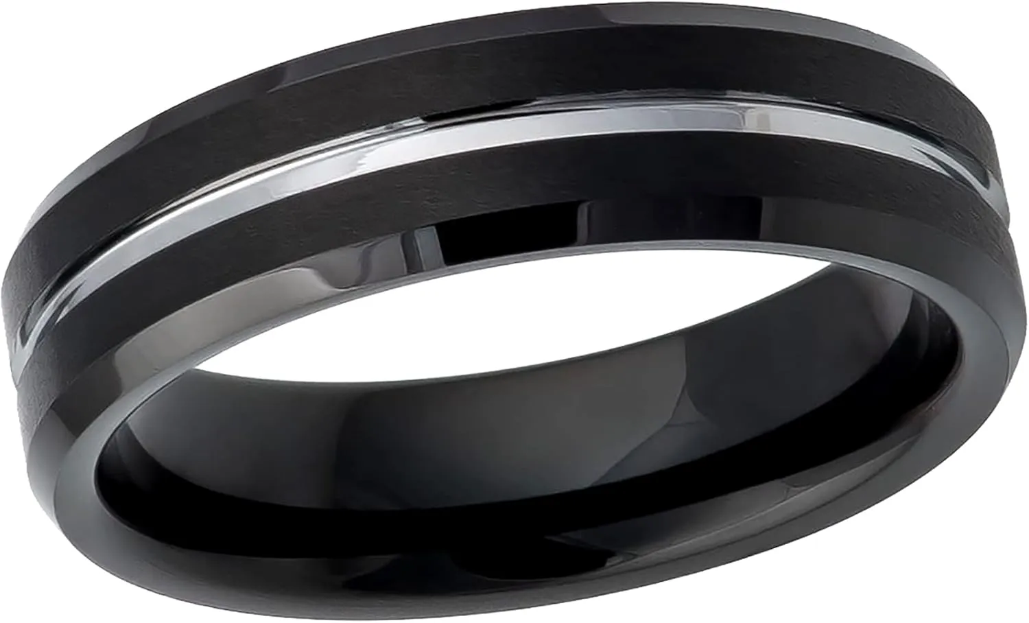 Men's Women's Tungsten Wedding Band Engagement Ring 6mm Grooved Two Tone Black Ring