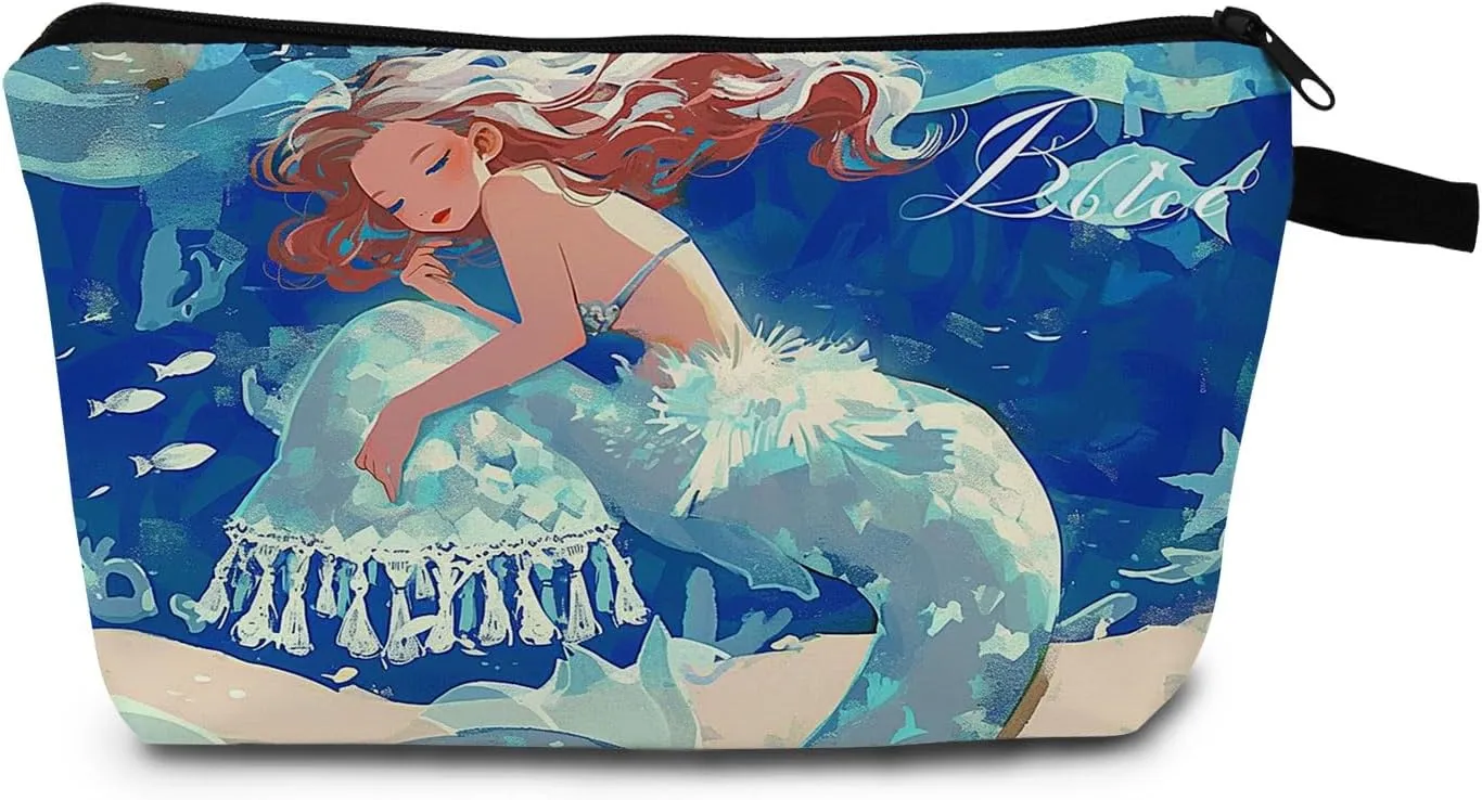 Mermaid Cosmetic Bag Makeup Bag for Women Girl Travel Makeup Organizer Zipper Bag Toiletry Pouch Purse Travel Birthday Gift