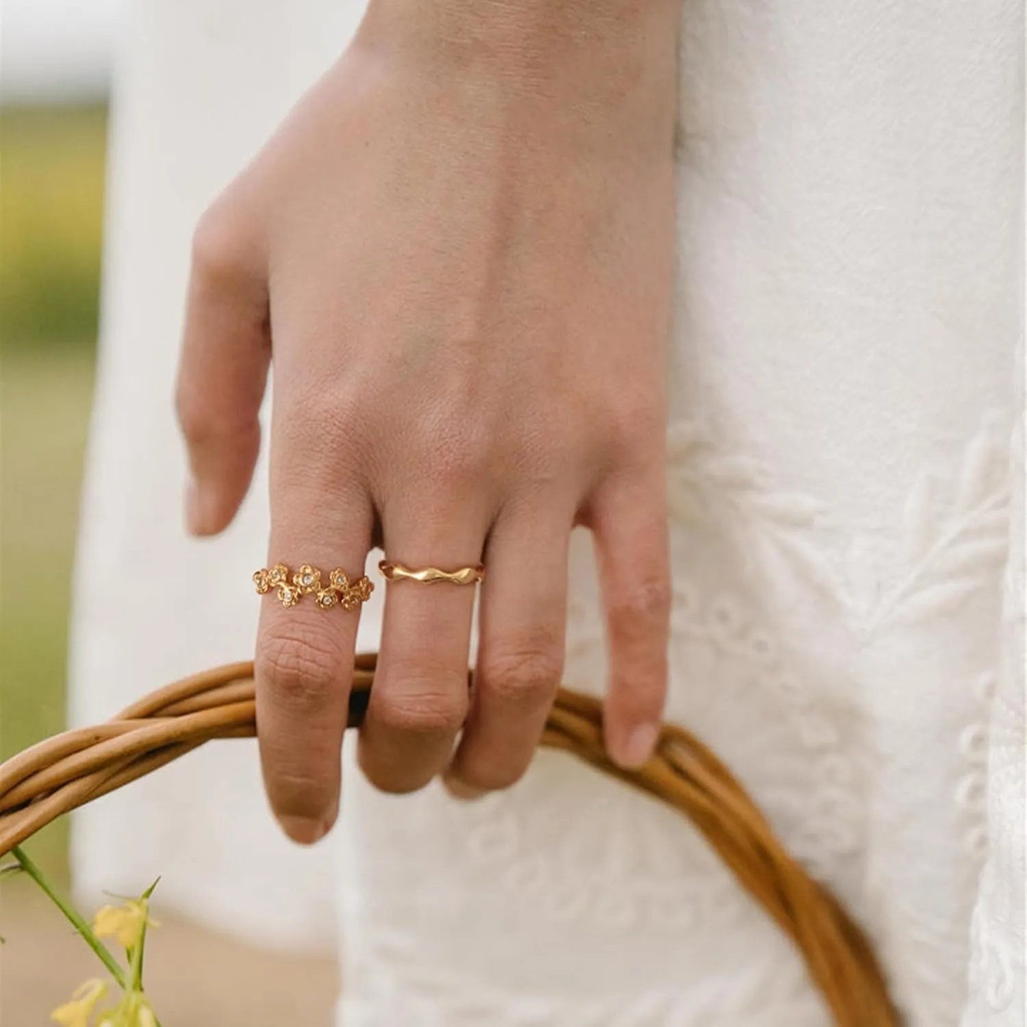 MEVECCO 14K Gold Ring Dainty Wave Ring Gold Plated Band Stackable Minimalist Ring for Women Trendy Fashion Jewelry