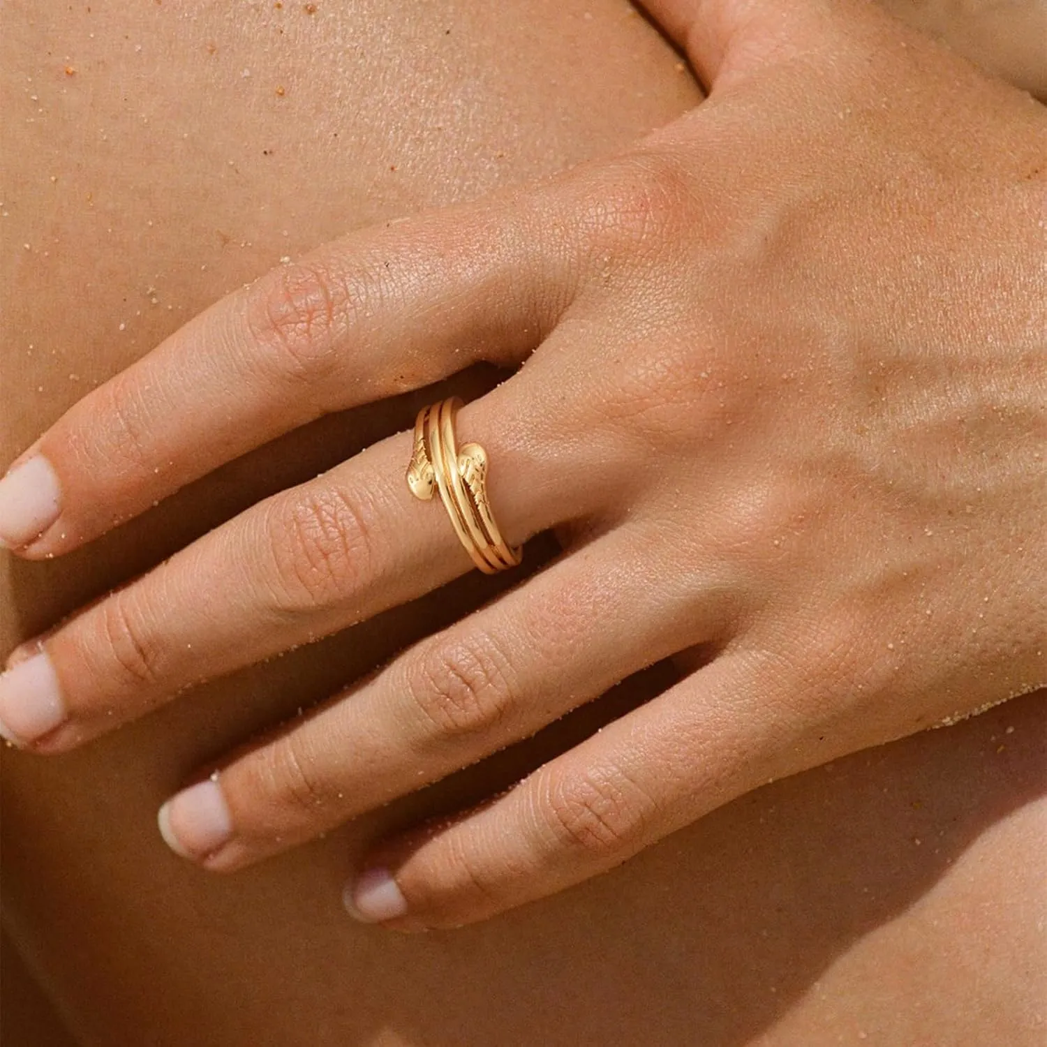 MEVECCO Dainty Gold Snake Rings 14K Gold Plated Ring Dainty Statement Rings Stackable Wrap Ring for Finger Jewelry