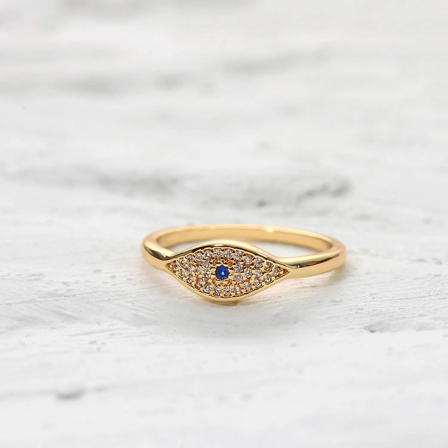 MEVECCO Gold Cubic Zirconia Blue Evil Eye Stacking Ring,14K Gold Plated Dainty Sapphireblue Colored Band Stackable Rings