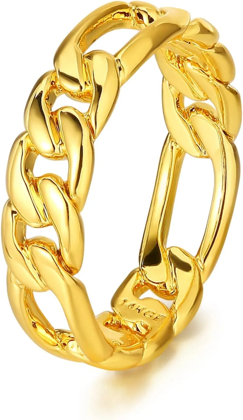 MEVECCO Gold Dainty Rings Figaro Chain Ring Stackable Ring Open Wrap Ring CZ Eternity Bands for Women