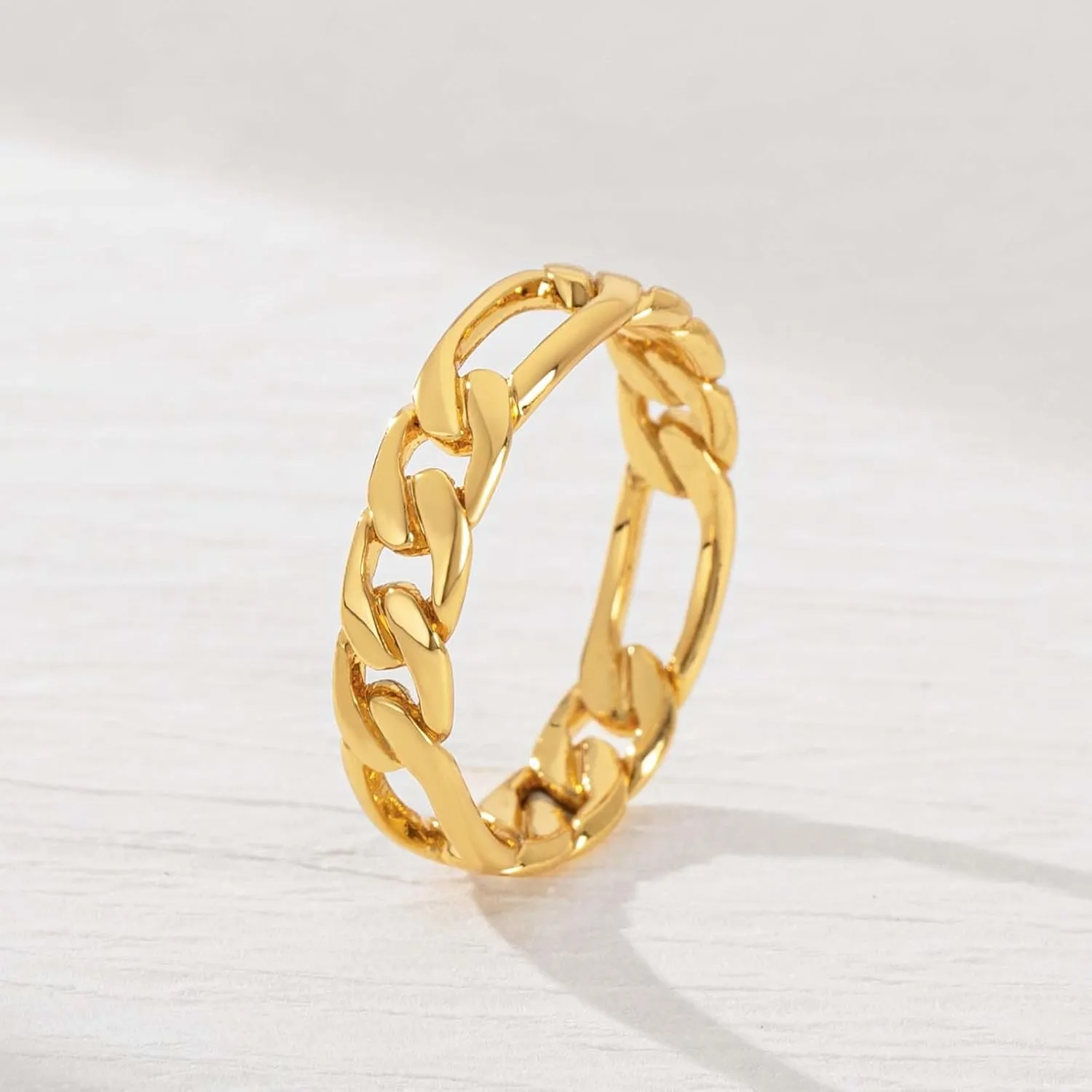 MEVECCO Gold Dainty Rings Figaro Chain Ring Stackable Ring Open Wrap Ring CZ Eternity Bands for Women