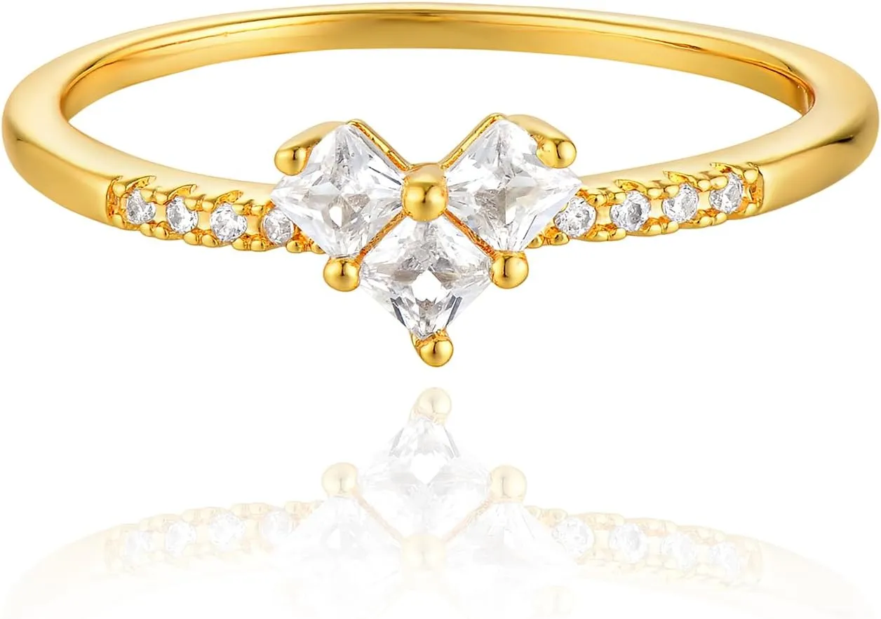 MEVECCO Gold Rings CZ Heart Ring Stackable 18K Gold CZ Stack Stone Ring for Women Finger Jewelry