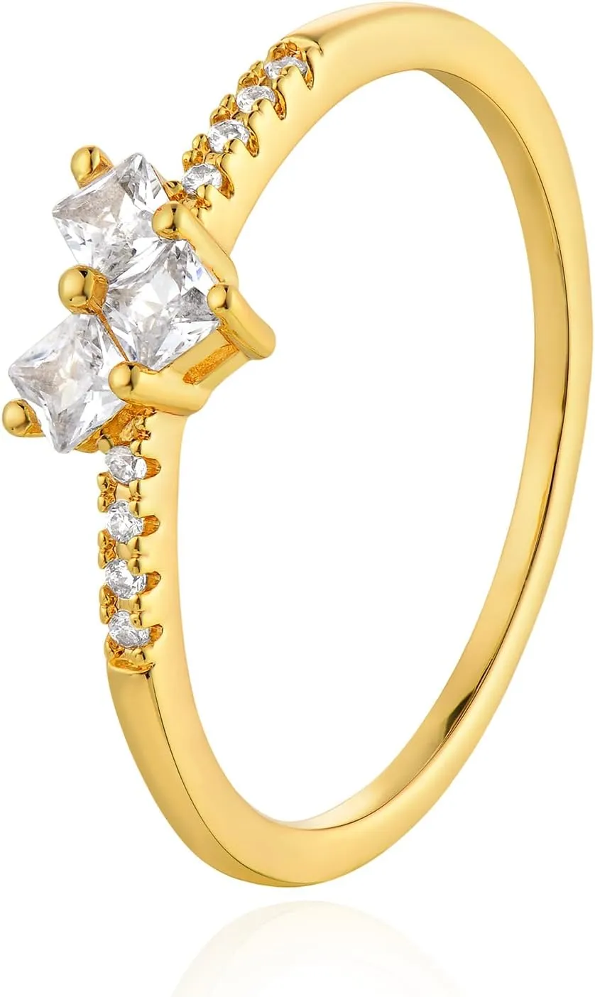 MEVECCO Gold Rings CZ Heart Ring Stackable 18K Gold CZ Stack Stone Ring for Women Finger Jewelry