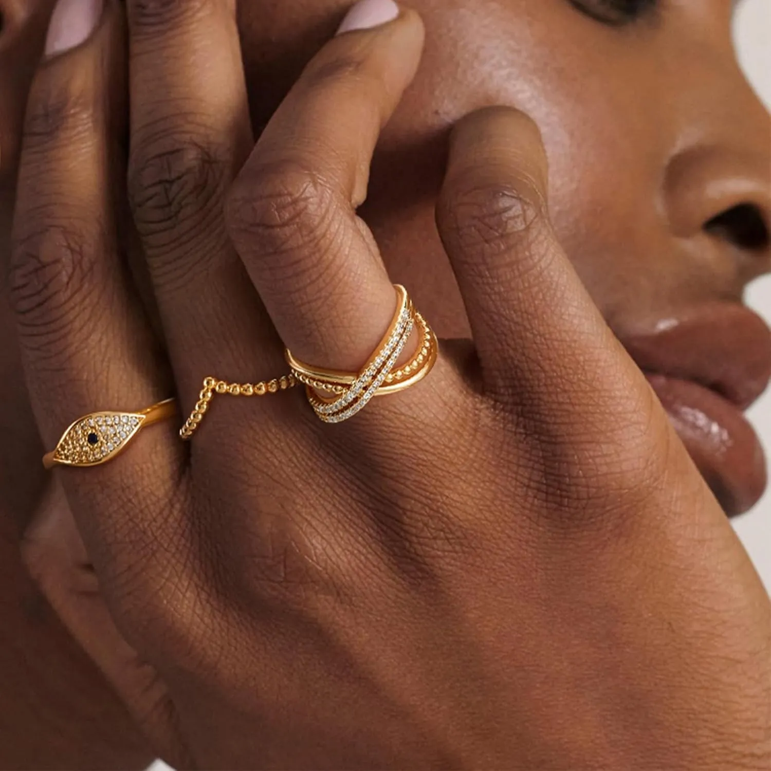 MEVECCO Gold Rings for Women Non Tarnish 18K Gold Plated Dainty X Ring Stacking Diamond CZ Criss Cross Ring for Women Eternity Bands Minimalist Jewelry Gift