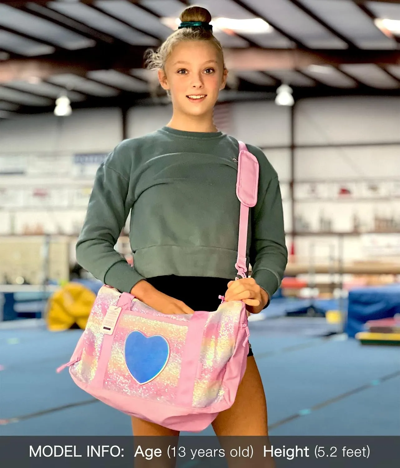 mibasies Dance Bag for Girls Duffle Bag Kids Overnight Travel Sleepover Bags Sport Gym Bag with Shoes Compartment(Green Blue Purple)