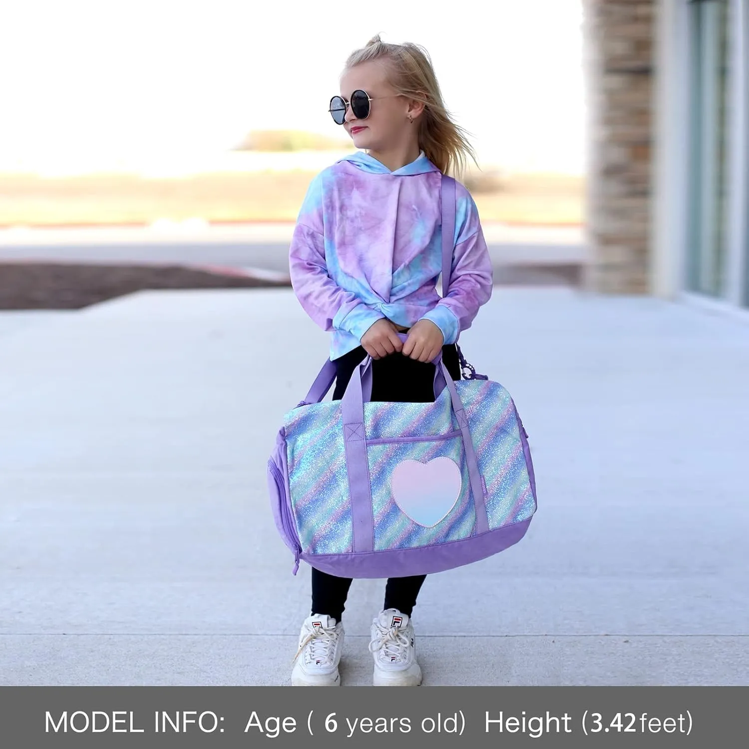 mibasies Dance Bag for Girls Duffle Bag Kids Overnight Travel Sleepover Bags Sport Gym Bag with Shoes Compartment(Green Blue Purple)