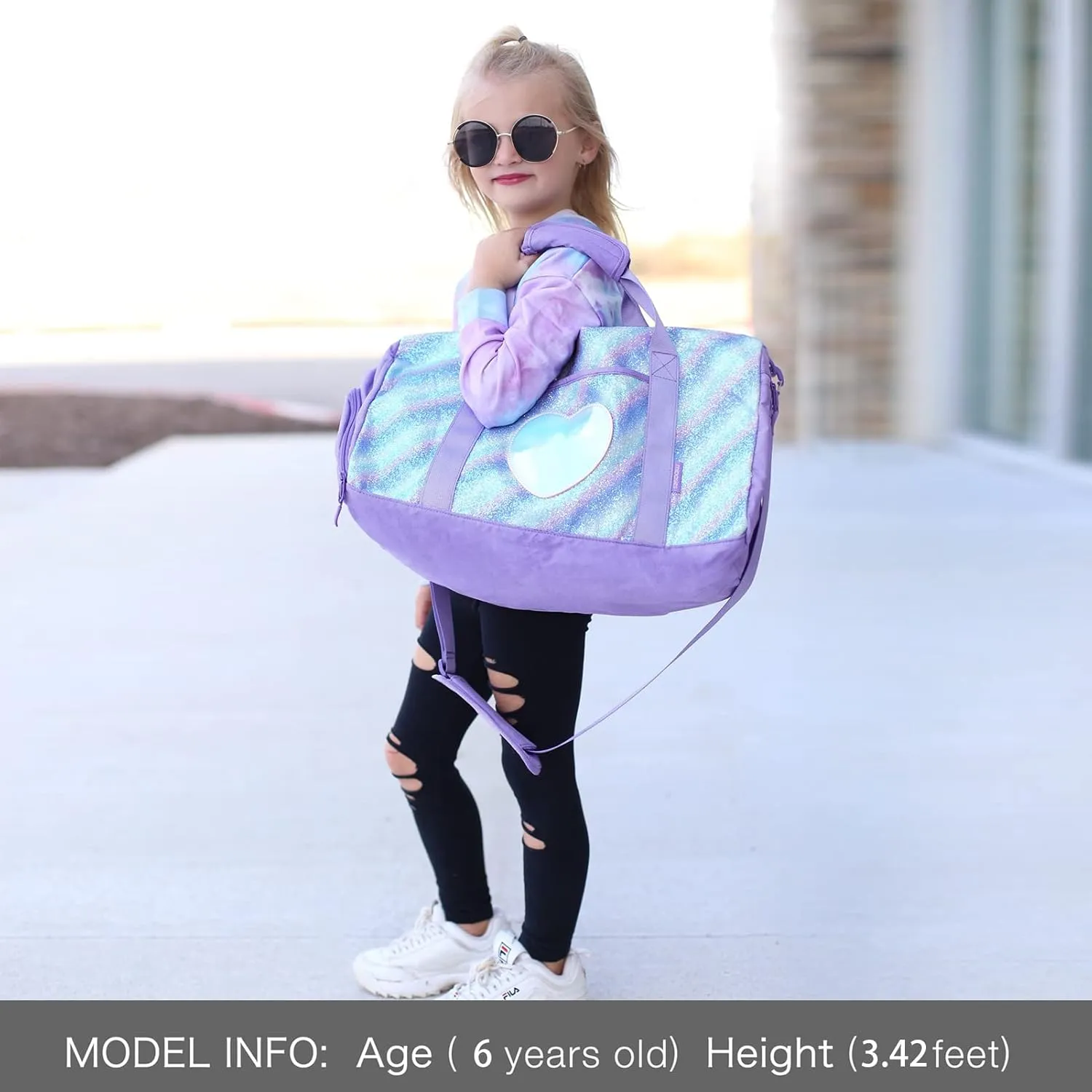 mibasies Dance Bag for Girls Duffle Bag Kids Overnight Travel Sleepover Bags Sport Gym Bag with Shoes Compartment(Green Blue Purple)