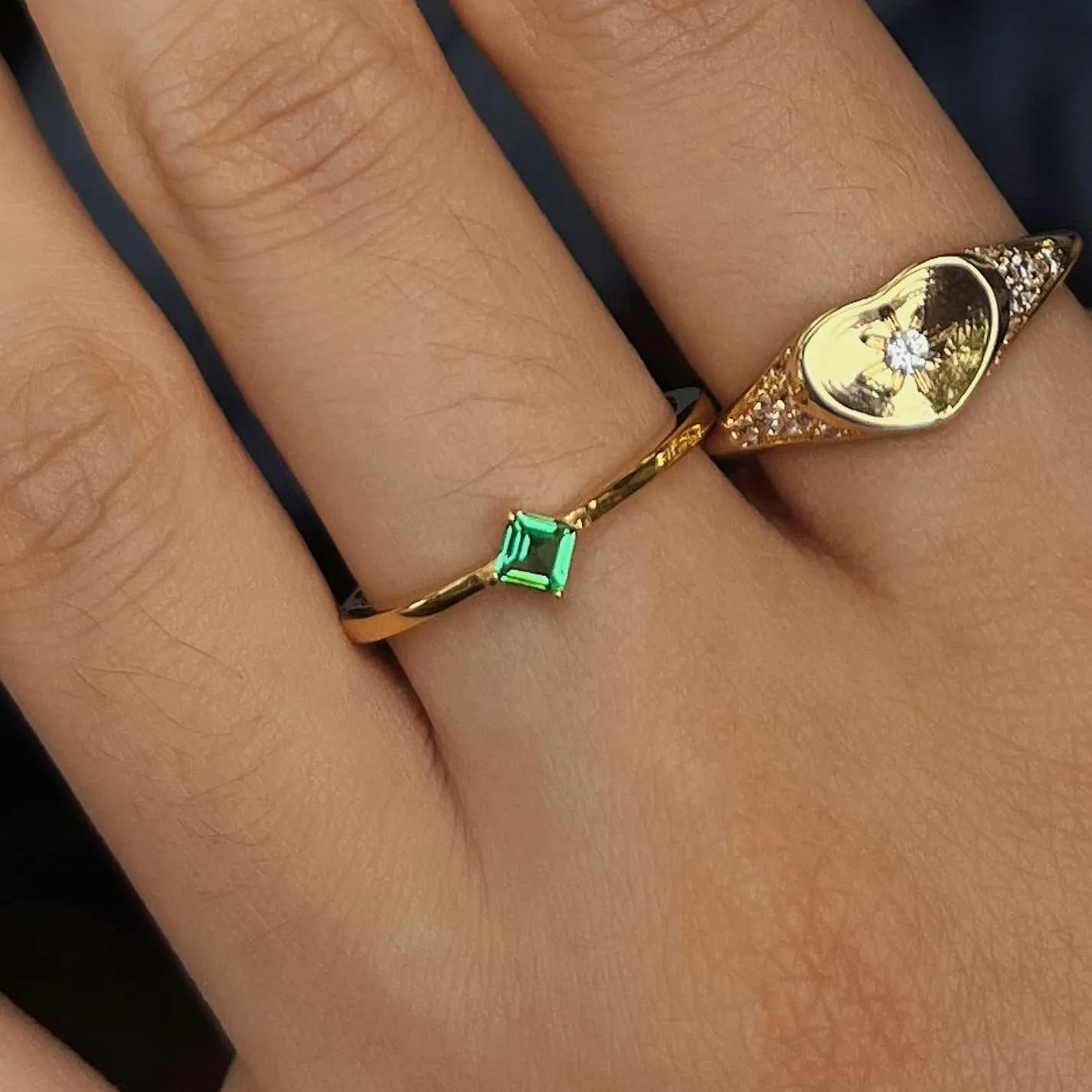 Michooyel 18K Gold Emerald Rings Simple Square Cut Dainty Delicate Rings Fine Jewelry for Women