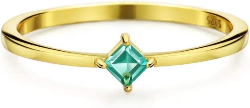Michooyel 18K Gold Emerald Rings Simple Square Cut Dainty Delicate Rings Fine Jewelry for Women