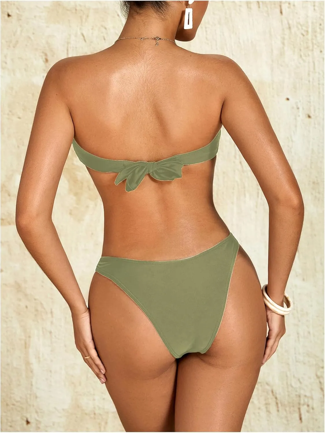 Milumia Women's Metal Ring Strapless Bikini Set High Cut Two Piece Bandeau Swimsuit Bathing Suit