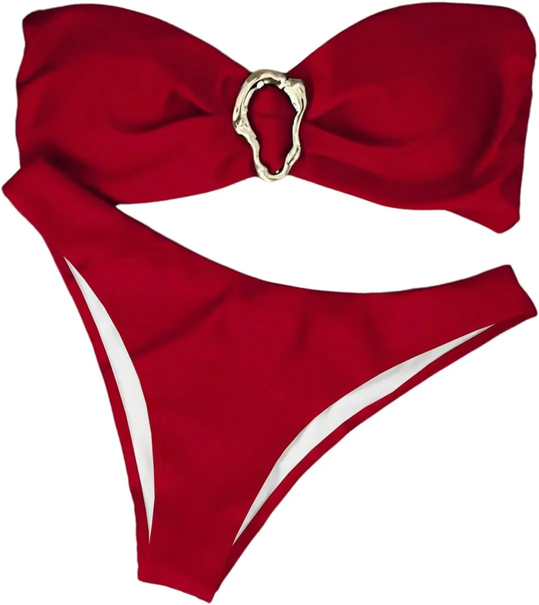 Milumia Women's Metal Ring Strapless Bikini Set High Cut Two Piece Bandeau Swimsuit Bathing Suit