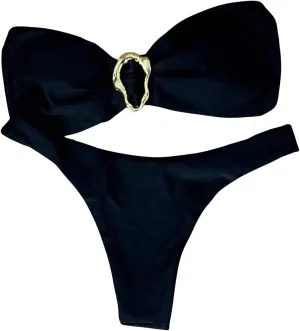 Milumia Women's Metal Ring Strapless Bikini Set High Cut Two Piece Bandeau Swimsuit Bathing Suit