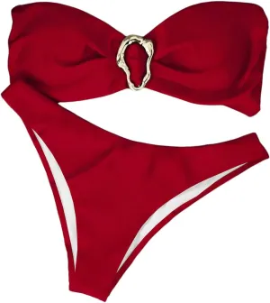 Milumia Women's Metal Ring Strapless Bikini Set High Cut Two Piece Bandeau Swimsuit Bathing Suit
