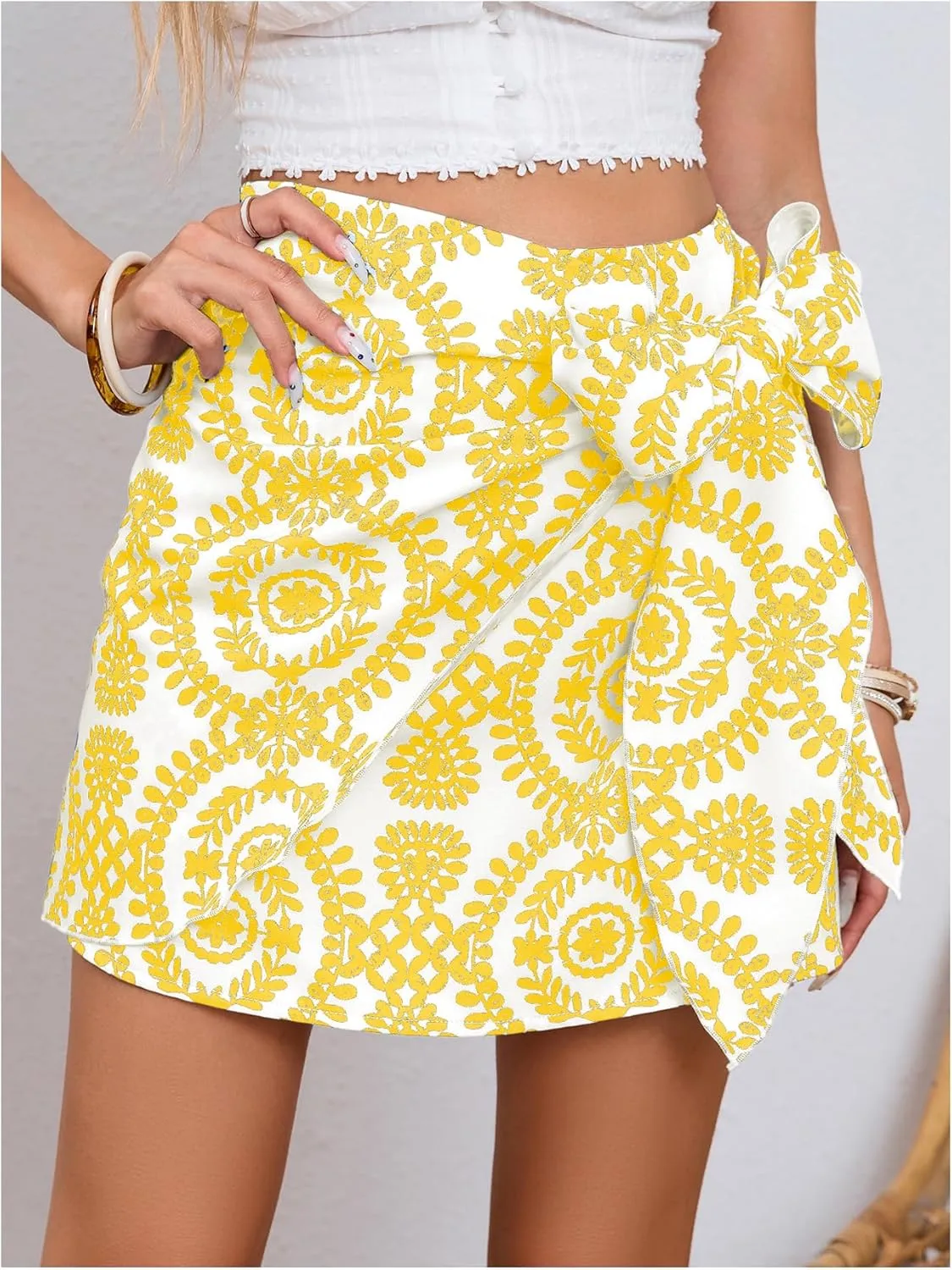 Milumia Women's Summer Boho Wrap Mini Skirt Allover Print High Waisted Knot Side Short Vacation Beach Skirt