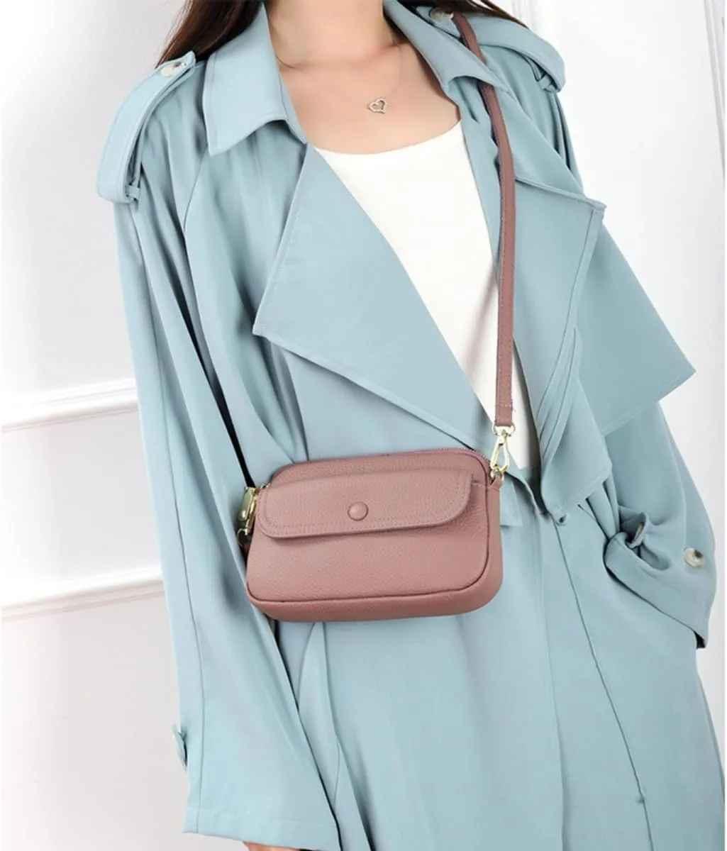 Mini Phone for Women Small Cowhide Leather Crossbody Wristlet Strap Clutch Puse