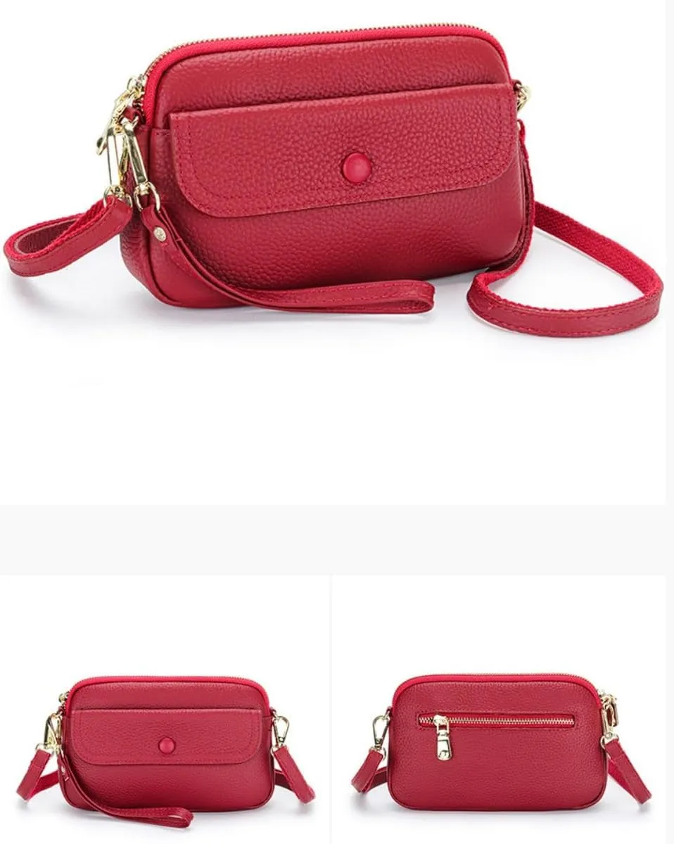 Mini Phone for Women Small Cowhide Leather Crossbody Wristlet Strap Clutch Puse