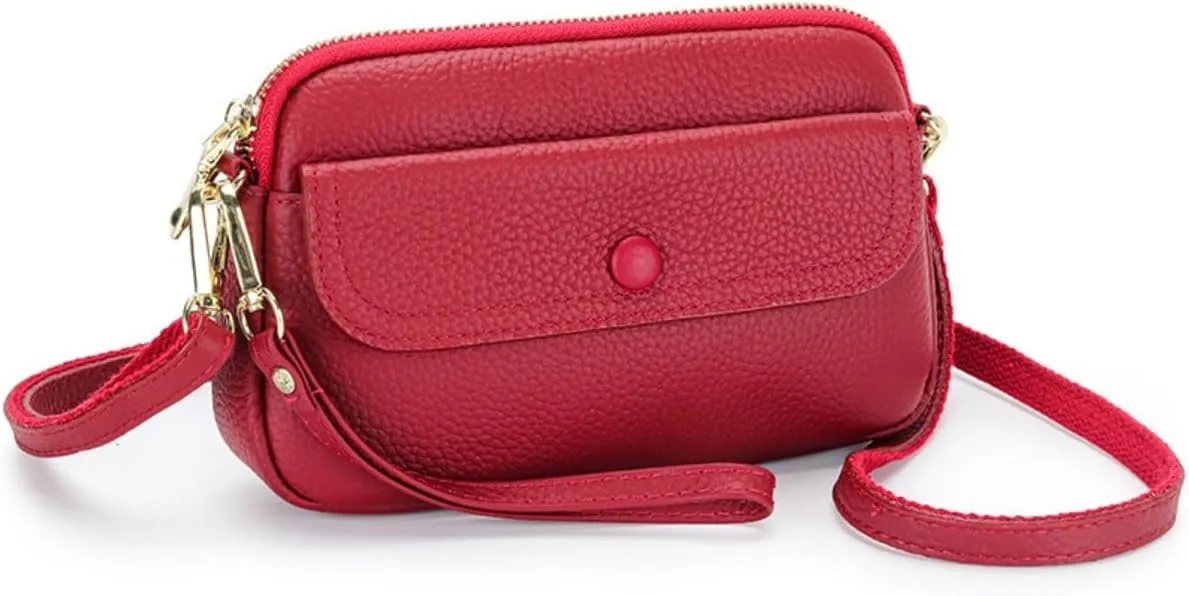Mini Phone for Women Small Cowhide Leather Crossbody Wristlet Strap Clutch Puse